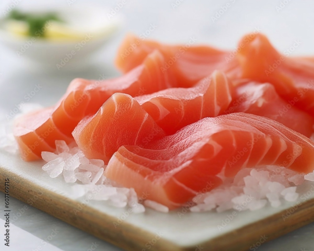 Salmon sashimi on ice, Japanese food with ai generation Salmon sashimi on ice, Japanese food with ai generation