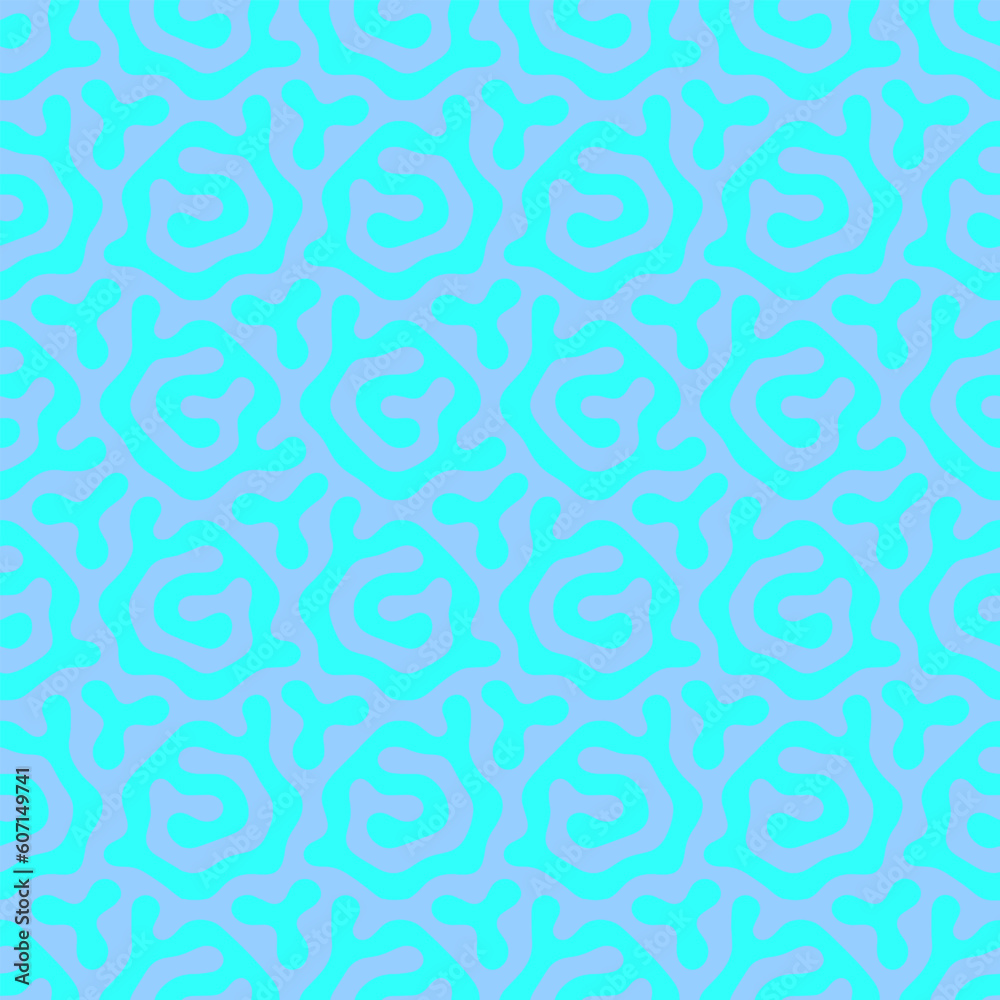 Crazy Psychedelic Art Seamless Pattern Vector Vibrant Cyan Abstract Background. Summer Apparel Design Textile Print Repetitive Abstraction. Extravagant Fashionable Cool Endless Ornament For Swimwear