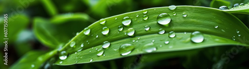 Nature of green leaf with drops of transparent rain water in garden at summer. Natural green leaves plants using as spring or summer background. Cover page greenery environment ecology wallpaper 