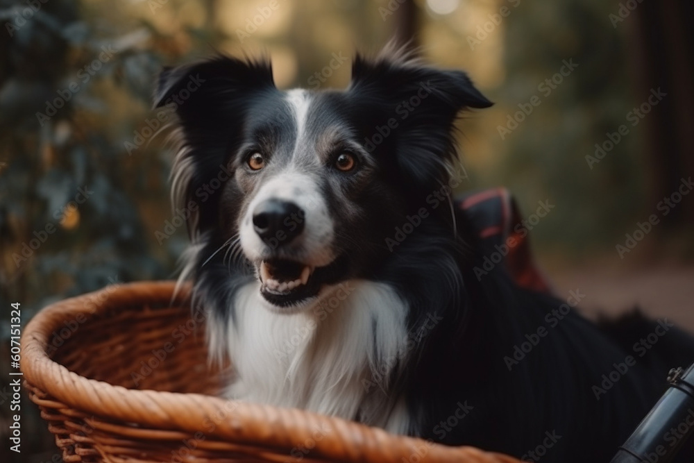 Happy dog in bicycle basket have ride together with owner. Generative AI
