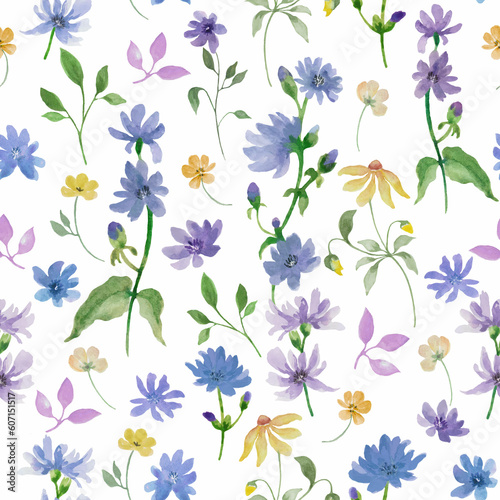 Watercolor floral seamless pattern. Hand drawn illustration isolated on white background.  © Alla