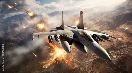 Billede på lærred Thrilling aerial dogfight between fighter jets, with intricate maneuvers, missil