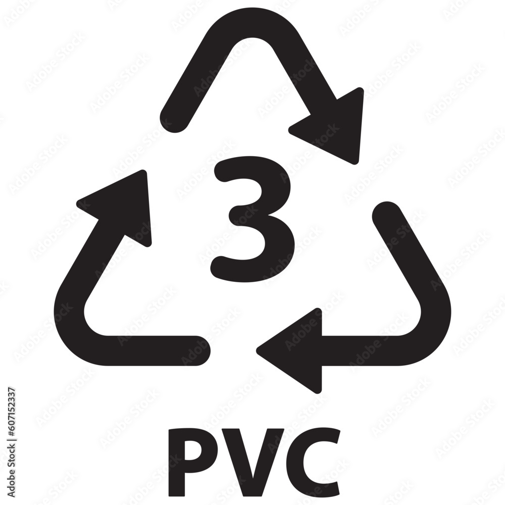 Black single plastic recycle PVC 3 icon, simple recycle code flat ...