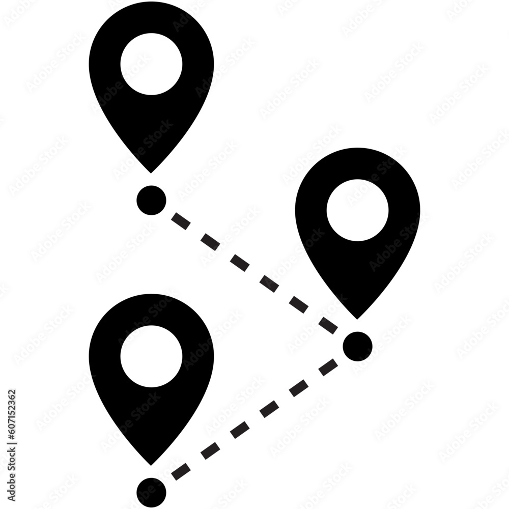 black-single-path-with-3-location-pins-icon-simple-tracking-flat