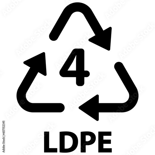 Black single plastic recycle LDPE 4 icon, simple recycle code flat design vector pictogram, infographic element for app logo web website button ui ux interface elements isolated on white background