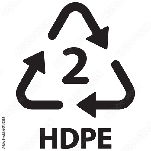 Black single plastic recycle HDPE 2 icon, simple recycle code flat design vector pictogram, infographic element for app logo web website button ui ux interface elements isolated on white background