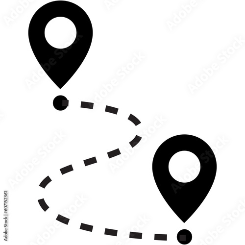 Black single path with 2 location pins icon, simple tracking flat design vector pictogram vector for app ads logotype web website button ui ux interface elements isolated on white background