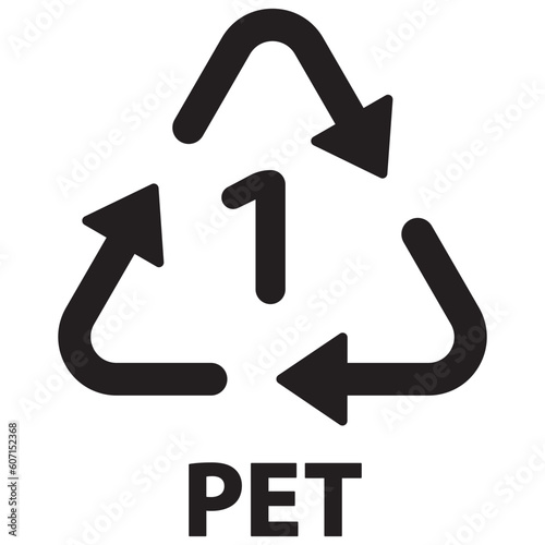 Black single plastic recycle PET 1 icon, simple recycle code flat design vector pictogram, infographic element for app logo web website button ui ux interface elements isolated on white background