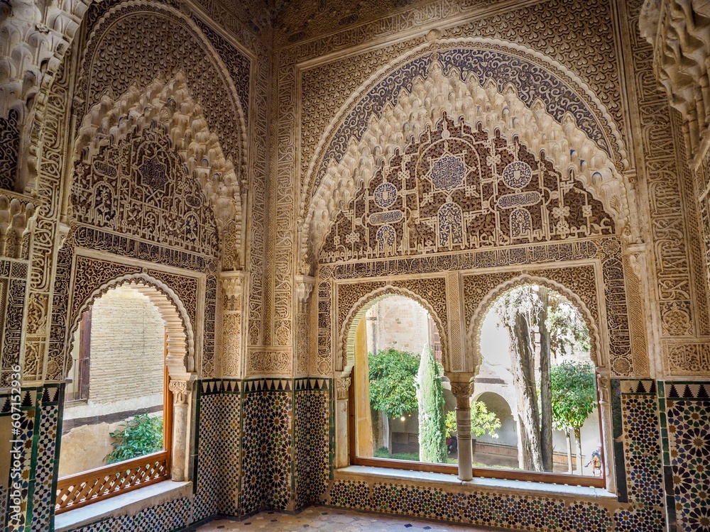 Textures in the walls in nasrid palaces of Alhambra in Granada, Spain