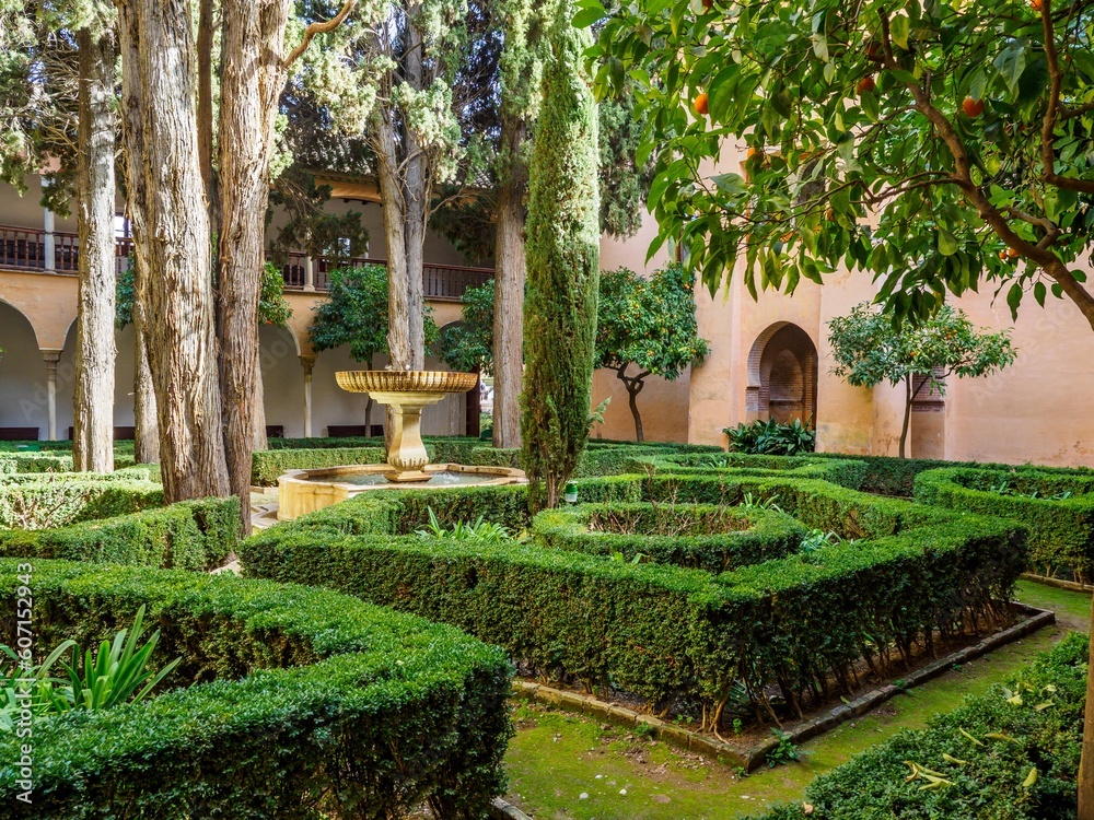Gardens of Nasrid palaces of Alhambra in Granada, Spain