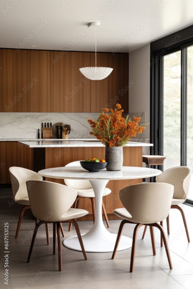 Minimalism style Kitchen interior with warm wooden texture, with island ...
