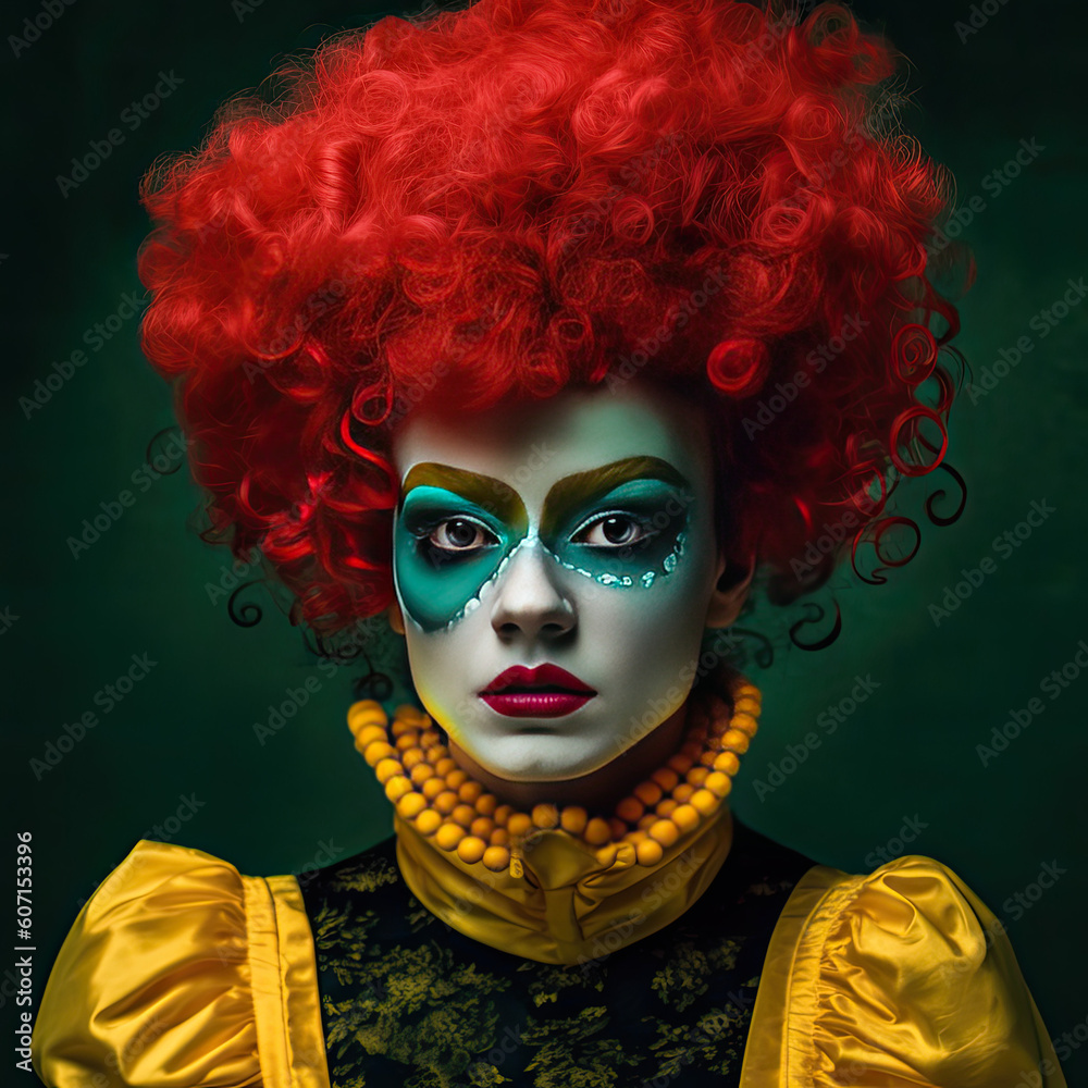 portrait of a person in a clown mask make up. Generative AI image. portrait of a person in a clown mask make up. Generative AI image.