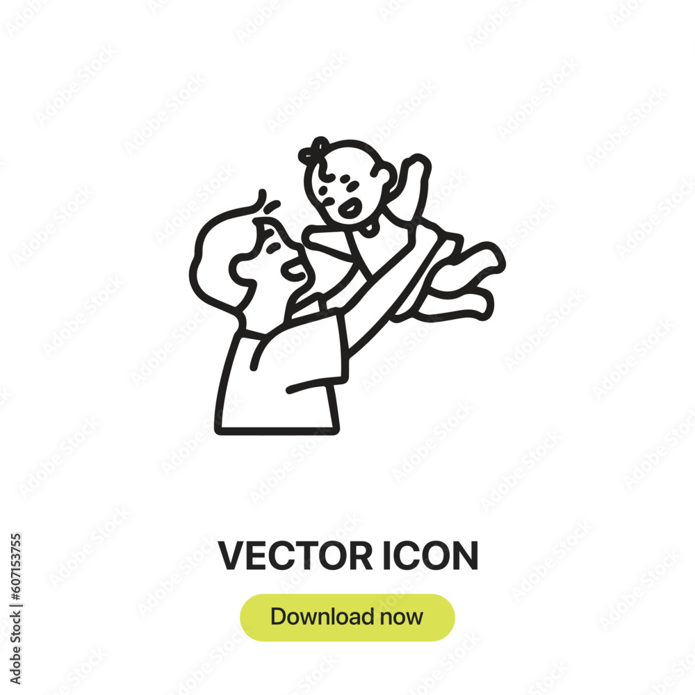 Father and daughter icon vector. Linear style sign for mobile concept and web design. father and daughter symbol illustration. Pixel vector graphics - Vector.