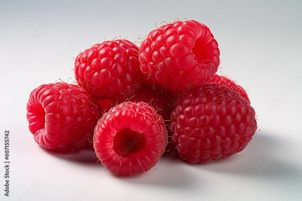 Appetizing tasty raspberries. The concept of proper nutrition and vitamins in the crop. AI generated, human enhanced. Appetizing tasty raspberries. The concept of proper nutrition and vitamins in the crop. AI generated, human enhanced.