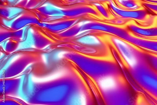 Iridescent liquid metal surface with ripples background. Backdrop for design. AI generated  human enhanced