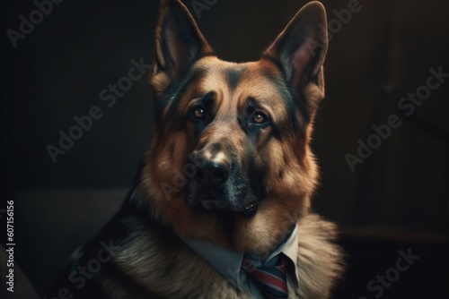 Anthropomorphic German Shepherd dog dressed in a suit like a businessman. business concept. AI generated  human enhanced