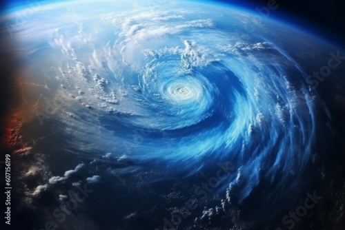 Tornado view from space. Climate change concept. AI generated  human enhanced