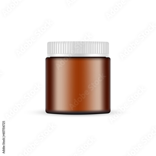Amber Cosmetic Jar Mockup Isolated on White Background, Front View. Vector Illustration