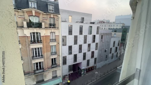 Paris Menilmontant house facades in the morning photo