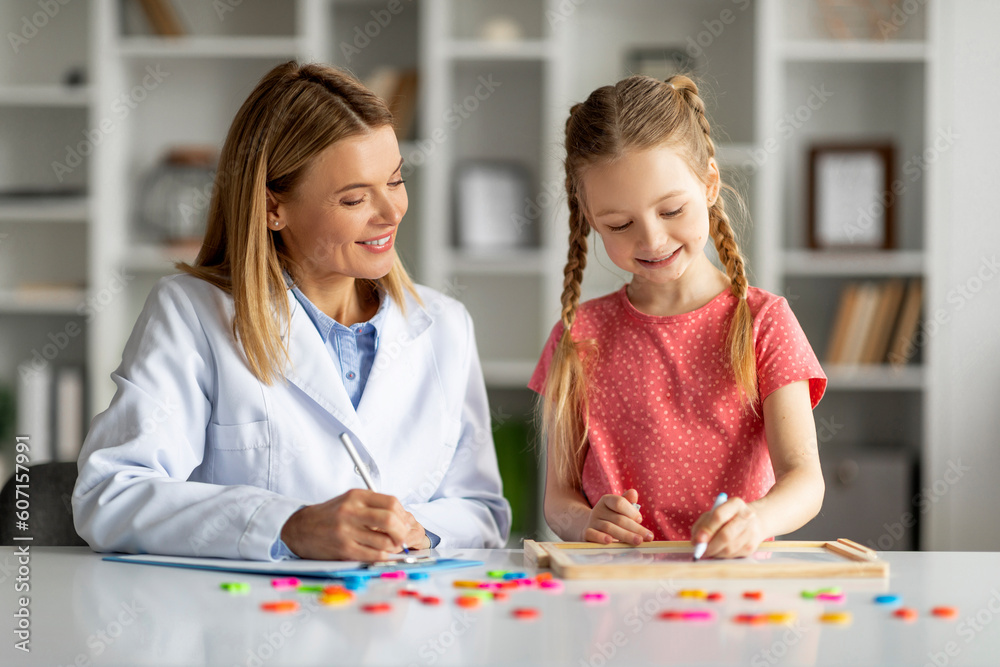 Professional Child Psychologist Lady Having Therapy Session With Cute Little Girl Professional Child Psychologist Lady Having Therapy Session With Cute Little Girl
