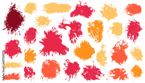 Acrylic muddy brush stroke mega pack. Isolated smudge blotch retro elements. Stripe splash web label silhouette batch. Daub gouache blots design.