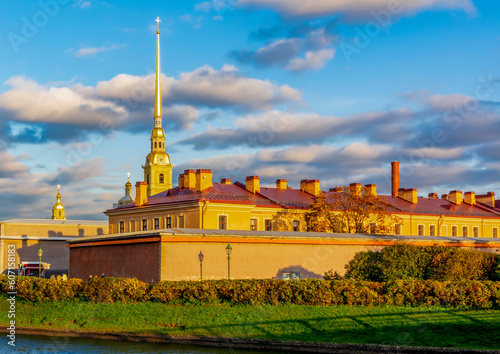 Peter and Paul fortress on Hare island at sunset, Saint Petersburg, Russia