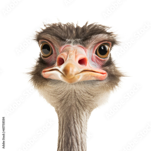 Ostrich Face Shot Isolated on Transparent Background - Generative AI 