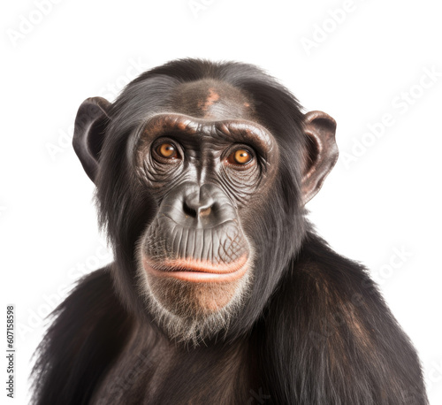 Chimpanzee Face Shot Isolated on Transparent Background - Generative AI  © RenZen