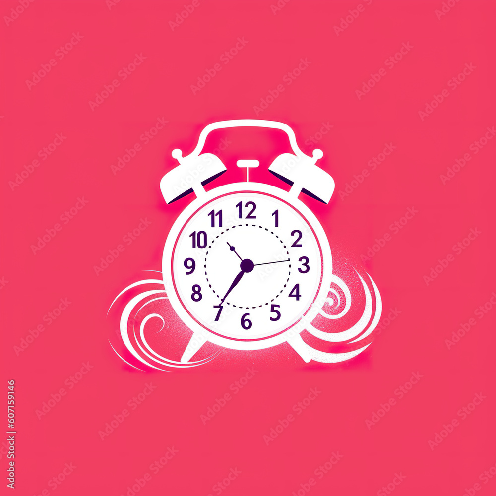 An alarm clock with a pink background. Generative AI. An alarm clock with a pink background. Generative AI.