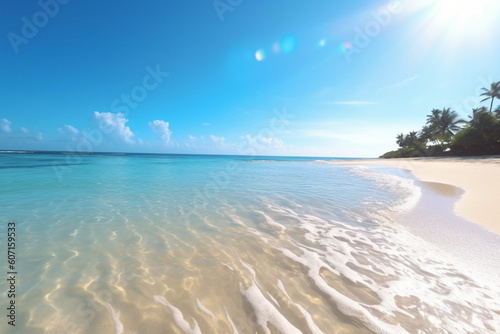Serene oasis on a white sandy shore Generative AI