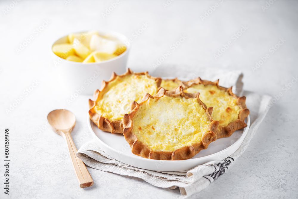 Rye pies with potatoes, Russian and Finnish cuisine. Karelian Pirakka Rye pies with potatoes, Russian and Finnish cuisine. Karelian Pirakka