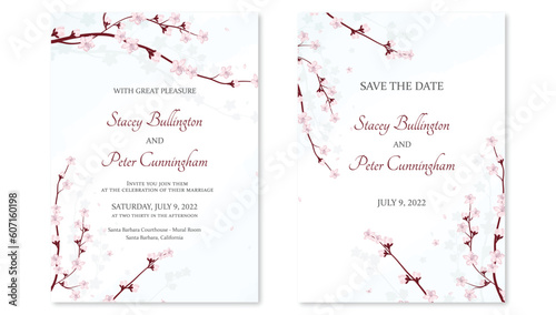 Wedding Invitation Card Layout with sakura flowers