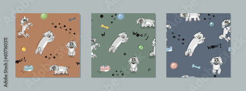 Set of fun seamless patterns with dog 