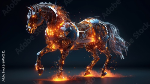 Horse made with fire energy and polygons made with generative AI