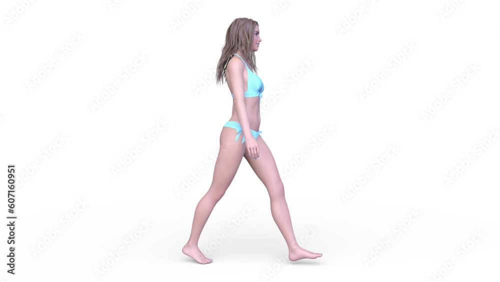 歩くビキニ姿の女性 歩くビキニ姿の女性