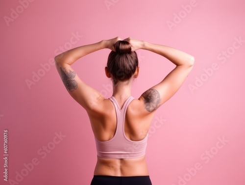 The back of sports women on training, fitness girl with muscular body, do her workout. © radekcho