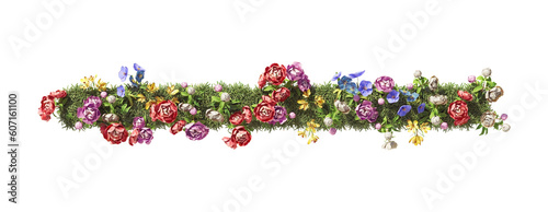 Flower Symbol Hyphen. Vintage garden floral and plants font serif Isolated on transparent background. 3D render © zdo
