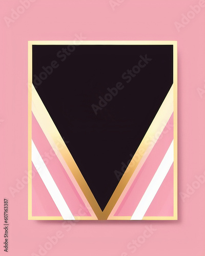 Simple stylish business or report cover with black gold and white arrow chevrons against a pink color border. Generative AI illustration.
