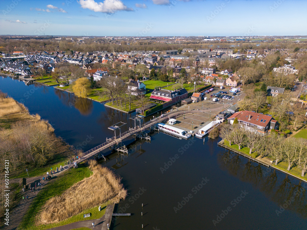 Aerial drone photo of a dutch bridge in Warmond