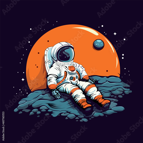Astronaut in the moon Vector Illustration