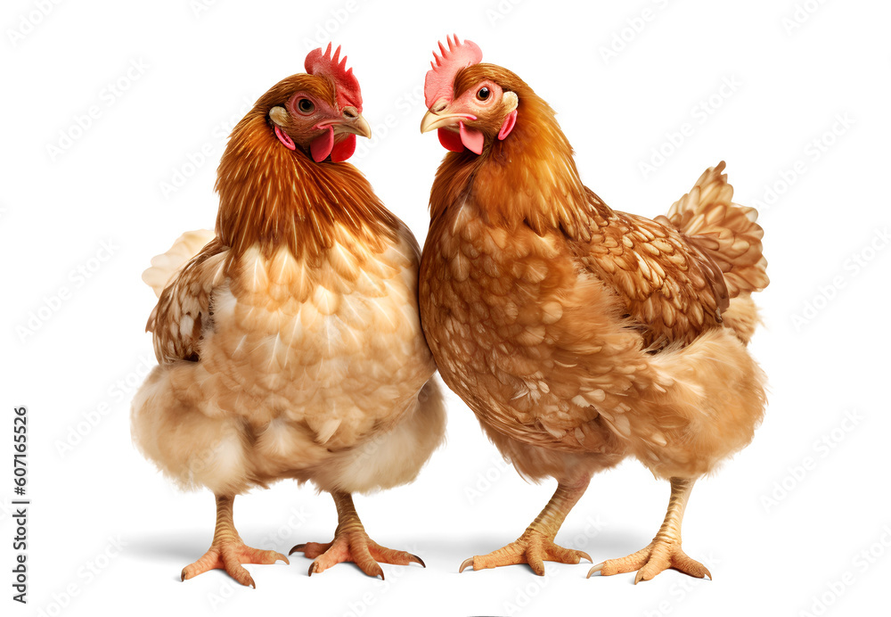 two hens, isolated background. Generative Ai two hens, isolated background. Generative Ai