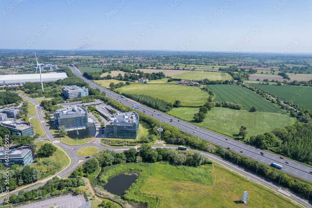 beautiful aerial view of the new developing area, Green Park in Reading, Berkshire, UK