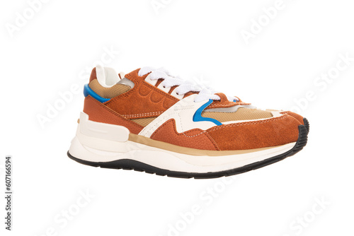 New brown shoes or sneakers isolated on white background with clipping path