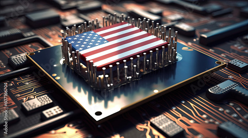Computerchip mit der Flagge der Vereinigten Staaten von Amerika. (Generative AI) photo