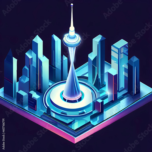 Model of a modern city. AI generated.