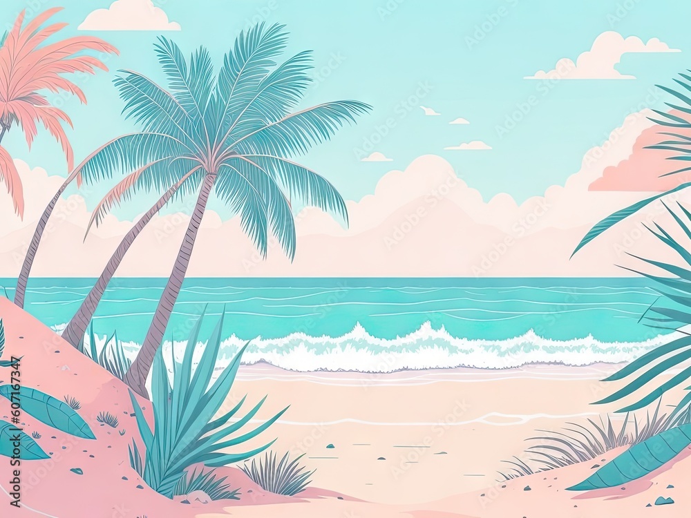 Pastel colors of tropical beach drawing background. ai generative