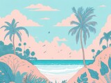 Pastel colors of tropical beach drawing background. ai generative