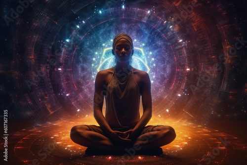 Pacifying spirituality Concept of meditation and spiritual practice, expanding of consciousness, chakras and astral body activation, mystical inspiration image, chakra human.