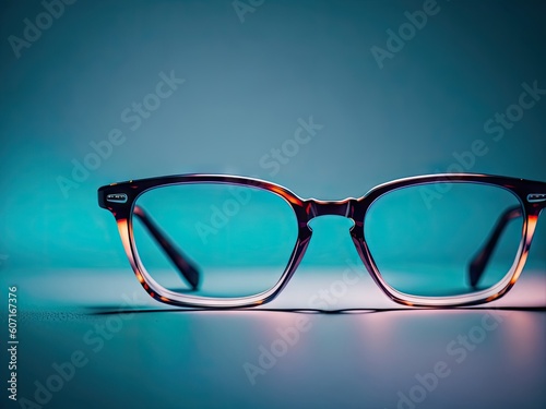 Translucent eyeglass frames on a blurred background. ai generative