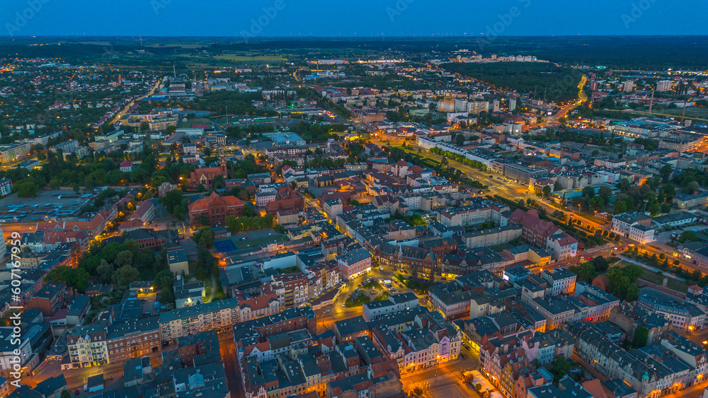 Old town of Grudziadz at night. Poland